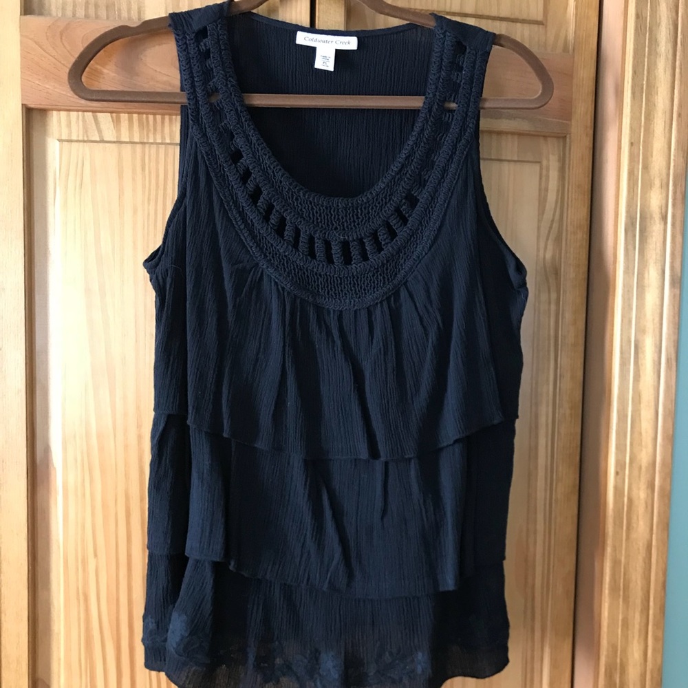 Black gauze ruffle layer tank top